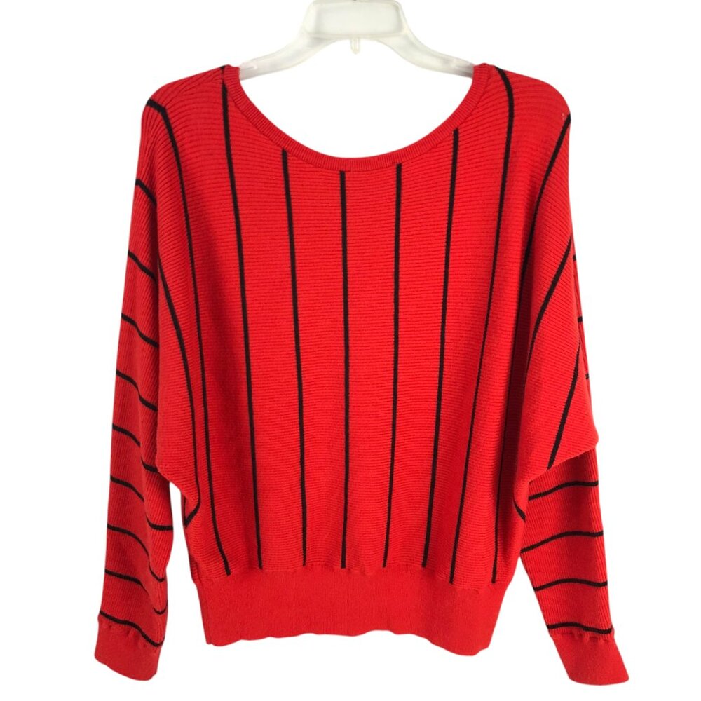 Express Red Black Striped Y2K Sweater Dolman Sleeves - Picture 2 of 4